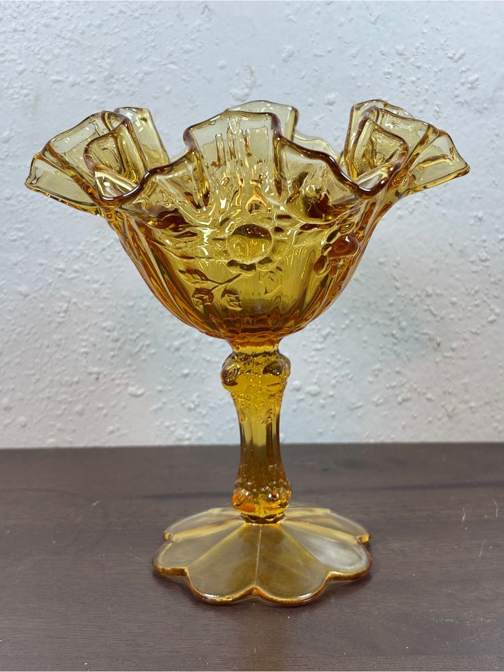 Fenton Amber Ruffled Pedestal Compote - Picture 4 of 7